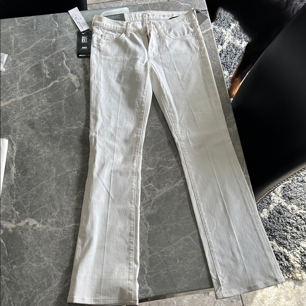 7 For All Mankind Women's Cream Boot Cut Jeans
